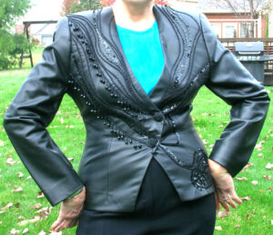 Sewing Connection Black Leather Fitted Jacket with Beads